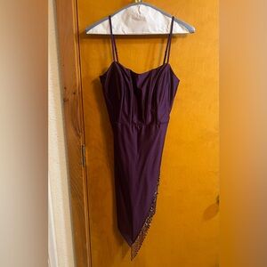 Sexy Purple Beaded Fringed Asymmetrical Cocktail Dress